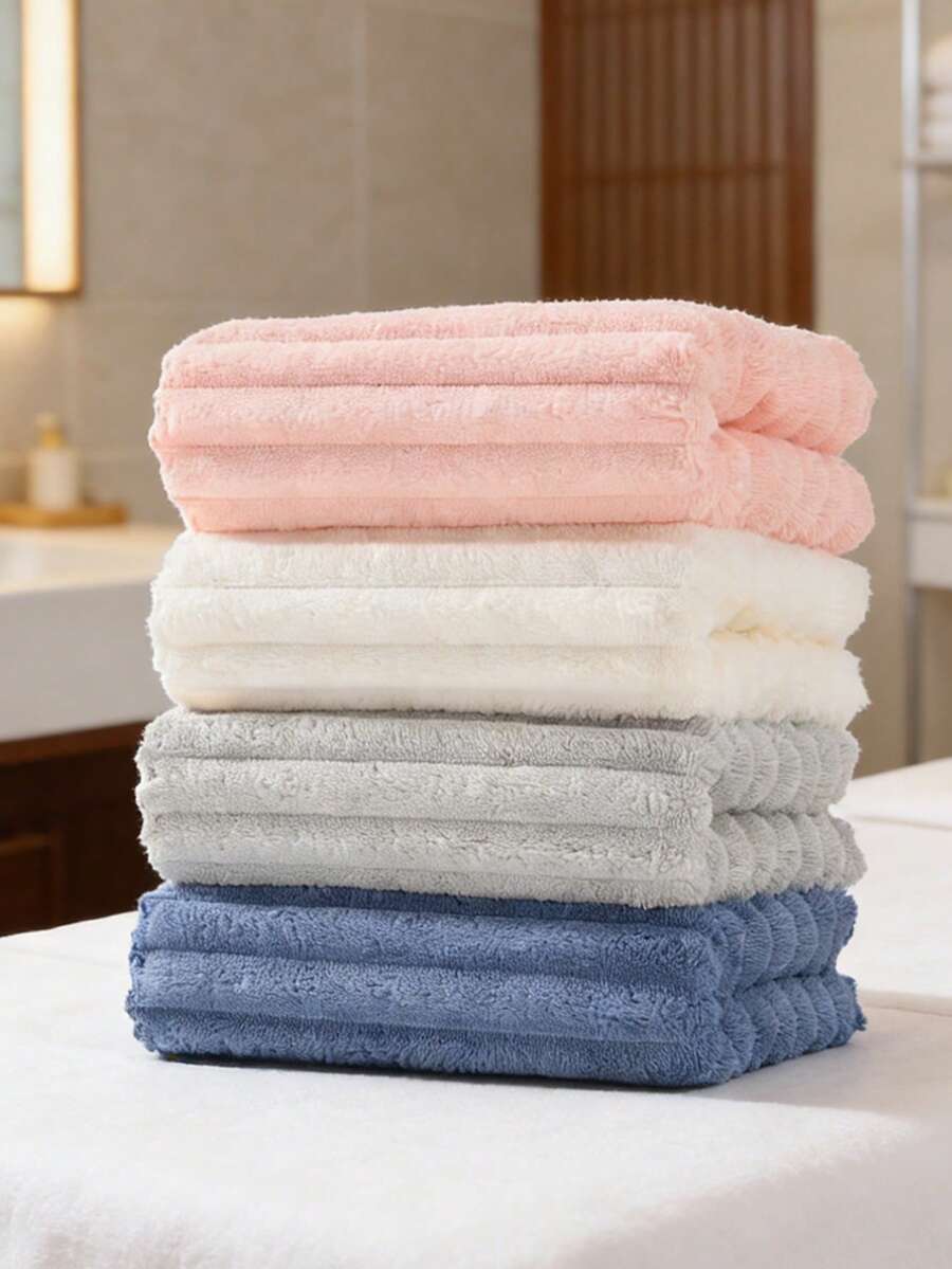 4pcs/1pc Ultra-Absorbent Quick-Dry Lightweight Hand Towels, Soft & Comfortable Coral Fleece Solid Color & 3D Striped, Suitable For Home, Salon, Bathroom, Multiple Colors Available - Multicolor - View 1