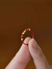 1个金色编织红绳戒指，风水招财红绳戒指，新年礼物 - 彩色 - 查看 6