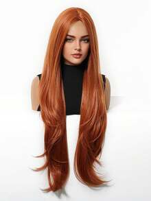 5-Star Rated 32in/81cm Long Wavy Dirty Orange Hairless Wig - Women's Heat Resistant Synthetic Wig, Natural Looking, Suitable For Cosplay, Colored Synthetic Wigs, High Temperature Wigs, Ideal For Women's Daily Fashion Styling, Also Suitable For Halloween And Christmas Occasions. - 臟橘色 - 查看 5