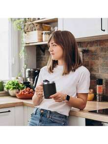 Volhoply - Taza de café con asa de acero inoxidable y aislamiento hermético, con tapa corrediza y popote, mantiene el frío y el caliente, tazas de campamento, 2 piezas, 355 ml, blanco - Negro - Ver 7