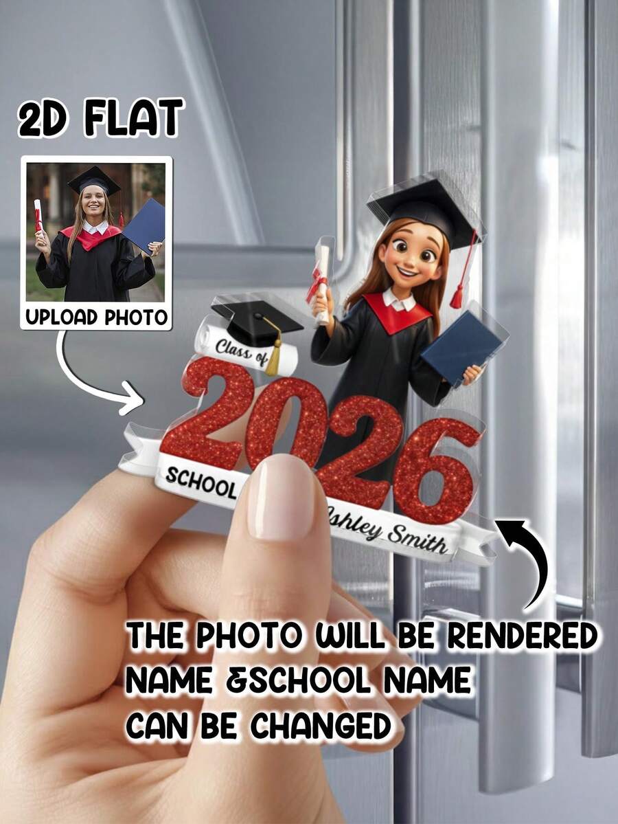 Catygift Customized Graduation Refrigerator Magnet, Personalized [Year] Class Photo Fridge Magnet, Unique Gift For Graduates, Customizable With Name, School Name And Photo ,Living Room Decor