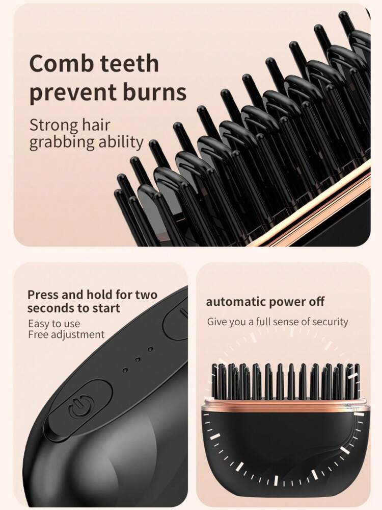 2000mAh Rechargeable Portable Hair Straightener, 3 Temperature Settings, Negative Ion Technology For Shiny Hair, Heatless Design Suitable For All Hair Types, Perfect Gift For Women, Ideal For Home, Party Or Travel, Electric Hair Straightening Brush, Great For Christmas, Valentine's Day Gifts - Multicolor - View 12