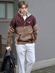 Men's Western Jacket - Embroidered Fur Pullover - Half-Zip Winter Standing Collar Retro Western Sweater With Pockets - SPS-ZS1 - Xem 2