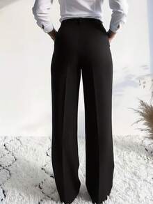 Women's High Waist Elegant Zipper Closure Pants, Suitable For Commuting, Outings And Daily Wear, Spring/Summer - Black - View 4