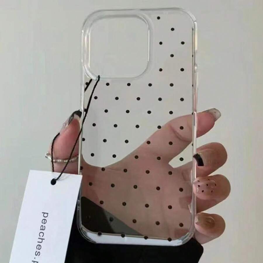 Black Dot Simple Large Hole Transparent Case For IPhone 17 Air 16 15 14 13 12 Pro Max/17 16 15 14 Plus 13 12 11 Pro/X/Xs Max, Shockproof Protective Soft Case, Fashionable Unisex Accessory, Holiday Birthday Gift R3T0 - 無色 - 查看 1