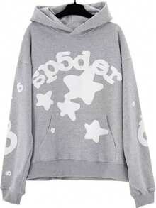 Hip-Hop Spider Web Hoodie Y2K Hooded Sweatsuit Men's Pullover Sweatshirt Pair With Athletic Wear Streetwear Fashion Sweatshirt - 灰色 - 查看 1