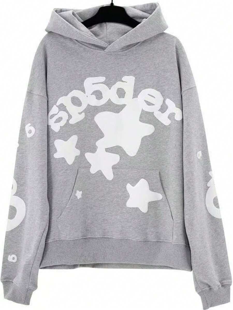 Hip-Hop Spider Web Hoodie Y2K Hooded Sweatsuit Men's Pullover Sweatshirt Pair With Athletic Wear Streetwear Fashion Sweatshirt - 灰色 - 查看 1