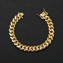[No Fade] Vacuum 18K Gold Plated 8mm Width Miami Cuban Link Chain Monaco Bracelet Stainless Steel +Brass Jewelry For Men & Women - 8毫米 - 查看 7