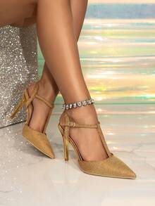 French Style High Heel Sandals For Women, Pointed Toe Low Vamp Thin Heel, Spring/Summer New Arrival,Stiletto Heels - Gold - View 3