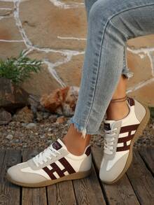 Women's Striped Iconic Gum Sole Retro Streetwear Contrast Color OG Sneakers - Classic, Everyday And Versatile Must-Have Shoes For Summer, Spring, Easter, Valentine's Day Gift - Brown - View 6