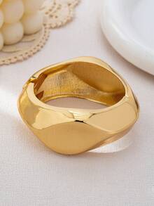 3 Stücke/1 Set minimalistisches geometrisches asymmetrisches Tropfen-Design Armreif Set mit dicker Textur in Goldton, geeignet für Frauen, massiv und glatt aus Metall & Zinklegierung - Goldgelb - Übersicht 4
