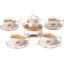 Vintage Porcelain Flower Series Tea Sets Tea Cup Saucer Set With Teapot Warmer- Filter And Spoon 16pcs In 1 Set 16pcs Set - Nhiều màu sắc - Xem 3