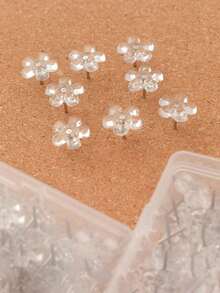 100pcs Transparent Plastic Plum Blossom Shaped Pushpins, Steel Tip, Suitable For Bulletin Board, Office, Home, Photos, Calendar, Map Display, Back To School Supplies, School Supplies, Office Supplies - Multicolor - View 1