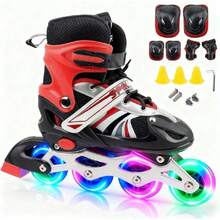 Patines en línea Ajustables, Patines Profesionales para Niños y Adultos, con Equipo de Protección Patines 4 Flash Ruedas, Cómodo y Transpirable, Ideal para Exteriores e Interiores, Regalos de Navidad,37564995 - Gris - Ver 1