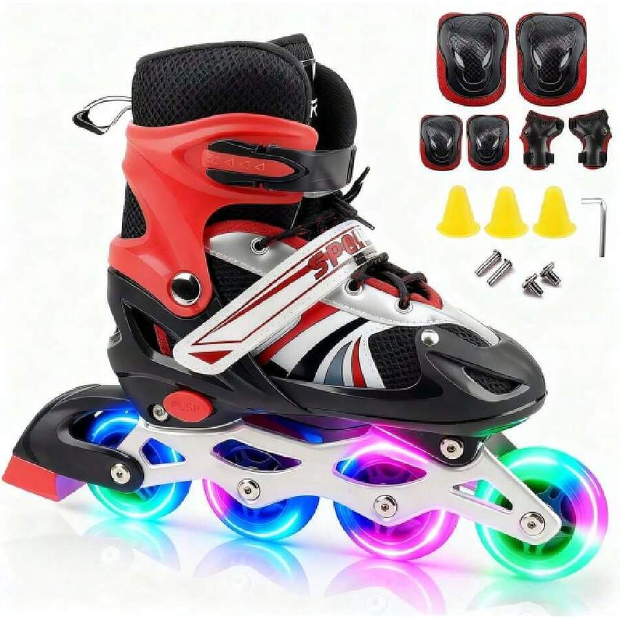 Patines en línea Ajustables, Patines Profesionales para Niños y Adultos, con Equipo de Protección Patines 4 Flash Ruedas, Cómodo y Transpirable, Ideal para Exteriores e Interiores, Regalos de Navidad,37564995 - Gris - Ver 1