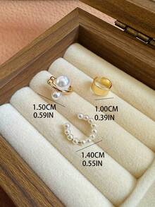 3pcs/Set Vintage Geometric Faux Pearl Clip-On Earrings, Elegant Non-Pierced Ear Cuff Jewelry