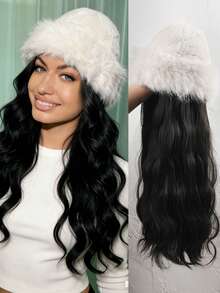 26-Inch White Cap + Detachable Synthetic Fiber Wig, High-Temperature Synthetic Fiber Brown Curly Hair, Suitable For Everyday Wear. - Brown - View 12