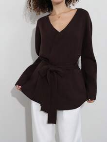 Simple Fashion Brown Knit Cardigan - Dark Brown - View 5