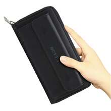 HOVI'S Túi xách nam thời trang nhiều ngăn màu đen, chất liệu vải sần, có khóa kéo, ví đựng điện thoại, thẻ và tiền mặt an toàn khi đi du lịch, cặp công sở thời trang nam, quà tặng Ngày Valentine cho nam giới, quà tặng cho bạn trai/chồng/cha. - màu đen - Xem 7