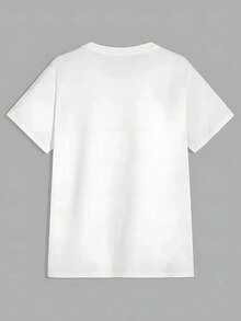 Camiseta de manga corta y cuello redondo para mujer, estilo casual, con diseño de estampado moderno, estampado digital, poliéster, envase de 1 pieza, camiseta con diseño de estampado - Blanco 1 - Ver 2