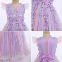 Flower Girls Maxi Dress Bridesmaid Wedding Pageant Party Princess Communion Floral Boho Vintage Lace Dance Gown - 紫丁香色 - 查看 7