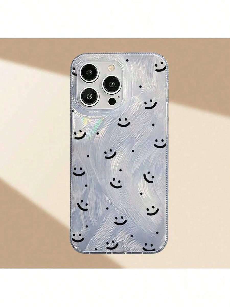 Diseño de patrón de hilo de pluma artística con puntos de sonrisa negra, resistente a golpes, ultrafino y protector, adecuado para teléfonos inteligentes, con carcasa suave para for 16151413121178SePlusPro MaxXXsXsmaxXr, ideal como regalo de cumpleaños o decorativo para una novia, novio, amigo o incluso - Plateado - Ver 1