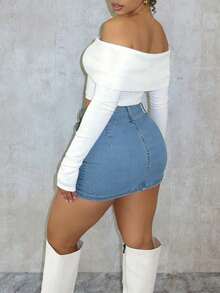 A Women's A-Line Denim Mini Skirt With A Belt Loop That Fits The Buttocks Is Suitable For Daily Sexy Outfits - 中等水洗藍 - 查看 2