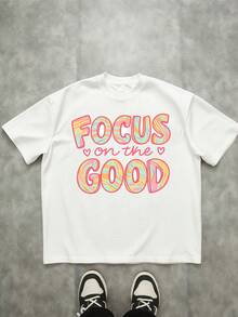 Girls & Teenagers Students Casual Printed Black Crew Neck Short Sleeve T-Shirt Top, Summer - 白色 - 查看 2