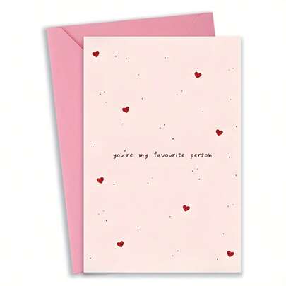 1set Romantic "You're My Favorite Person" Anniversary Card With Heart & Pink Star Design - Love Note For Husband, Wife, - Elegant Handwriting Font Valentine's Day, Gifts For Boyfriend, Girlfriend, Fiancé (Paper Message