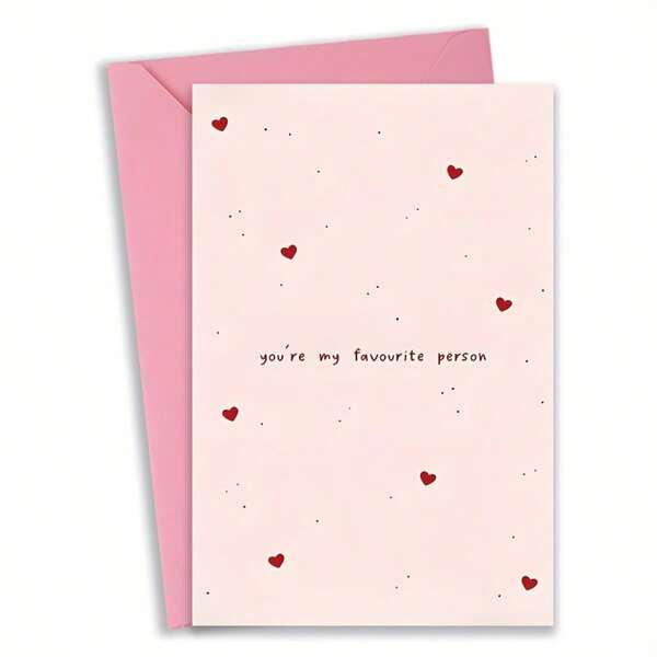 1set Romantic "You're My Favorite Person" Anniversary Card With Heart & Pink Star Design - Love Note For Husband, Wife, - Elegant Handwriting Font Valentine's Day, Gifts For Boyfriend, Girlfriend, Fiancé (Paper Message