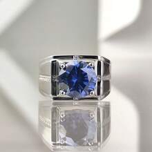 LYEE CYEE Men'S S925 Silvery Moissanite 5 Carat Cross Ring - Plated, Elegant Single Band Design For Everyday Wear, Birthdays, Halloween, Christmas & Thanksgiving - Ideal Gift For Family, Friends & Couples, Festive Accessory, Sophisticated Style, Durable Jewelry - 檸檬黃(5克拉莫桑石) - 查看 6