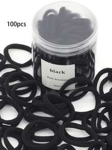 50个/罐 女士基础款高弹力发圈，适用于马尾辫、各种发型（颜色随机）休闲时尚，女士头部配饰，女士发饰，马尾辫发圈，发绳，发圈，发圈，健身运动服，健身美容化妆女士配饰
