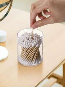 Small Transparent Plastic Cotton Swab Box Set, Suitable For Cleaning Balls, Cotton Swabs, Round Pads, Toothpicks, Etc. Bathroom Storage Jar, Vanity Makeup Organizer, Home Decor Transparent Container, Cosmetic Storage Box, Travel Essentials, Summer Essentials, Minimalist Decor. - White - View 7