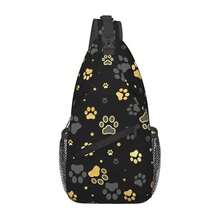 Paw Print Sling Bag For Women Crossbody Bag Golden Dog Paw Print And Stars On Black Background Sling Backpack For Men Cute Animal Footprint Shoulder Bag Gym Sports Travel HiFKing Daypack - 金的 - 查看 1