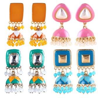 FANYINAN 1 par de pendientes pequeños con cuentas de aleación de zinc y esmalte con efecto de goteo de aceite de colores, de moda y sencillos, adecuados para cumpleaños, vacaciones, fiestas y espectáculos