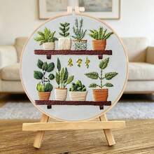 一套DIY刺绣套件，手工植物装饰画，适用于书房或客厅，可挂在墙上或摆放在桌面上，尺寸20*20厘米，包含绣框 - 彩色 - 查看 7