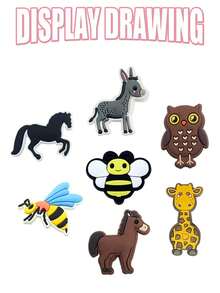 26件套动物系列配件，采用优质PVC材质，包含各种动物鞋饰，一套可爱的卡通动物主题鞋饰套装，适用于沙滩包、钥匙扣、鞋子、包包、腕带等各种配饰——可拆卸创意DIY配件——动物爱好者的理想礼物——生日、圣诞节、情人节、万圣节和派对的完美礼物 - 卡其色 - 查看 7