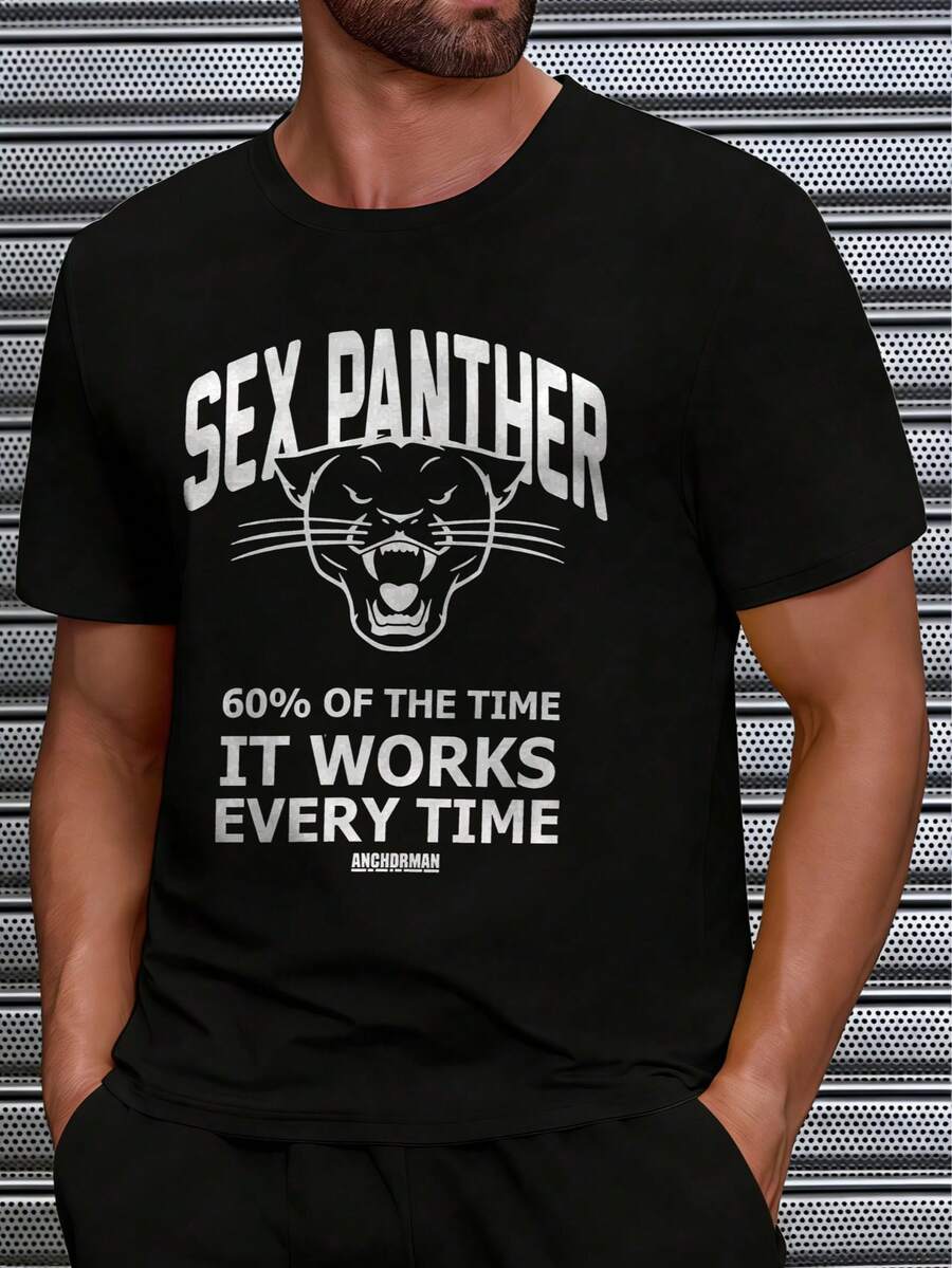 Panther T-Shirt  Men's Pure Cotton T-Shirt 200g,Humorous And Funny T-Shirt, Street Fashion, Men's T-Shirt, New Year Gift - Black - View 1
