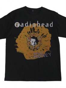 Christmas Fashion And Leisure Essential Radioheads Radioheadss Rock Band Printed American Street Hip Hop Retro Black Short Sleeve T Shirt - 黑色 - 查看 1