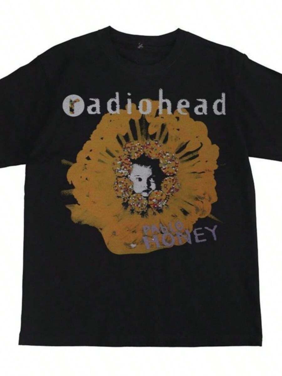 Christmas Fashion And Leisure Essential Radioheads Radioheadss Rock Band Printed American Street Hip Hop Retro Black Short Sleeve T Shirt - 黑色 - 查看 1