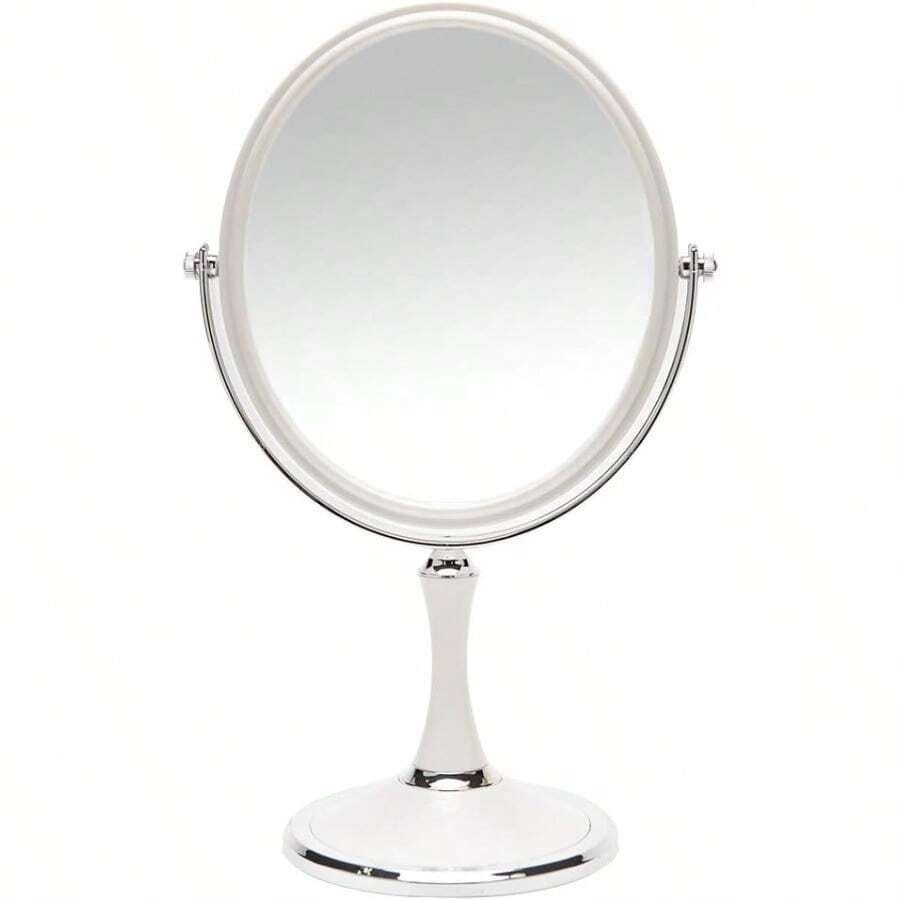 Vintage Table Mirror With Stand 8-Inch Double Sided Swivel 1X/3X Magnification Desk Mirror With Sier Style 13 Inch Height Standing Tabletop Makeup Vanity Mirror Oval - 白色和銀色(1/3倍放大化妝鏡) - 查看 1