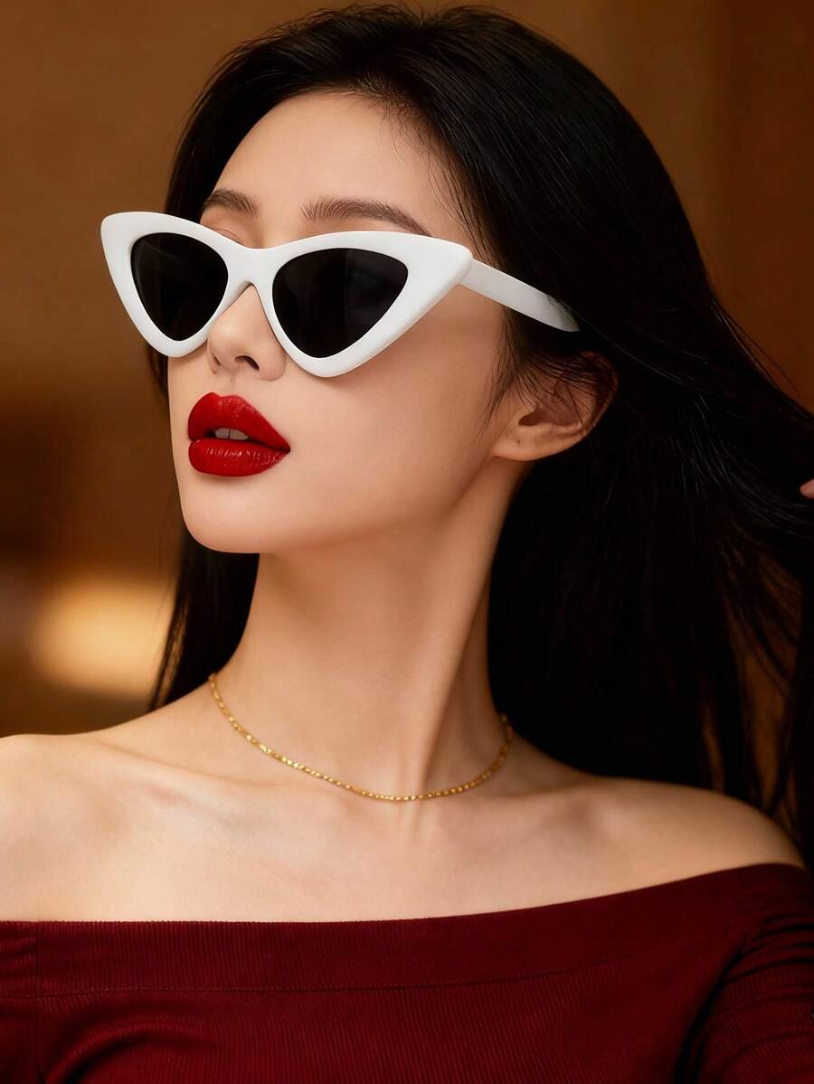 Retro Triangle Cat Eye Fashion Glasses, Women's Korean Fashion Ins Party Cat Eye Glasses - Multicolor - View 1