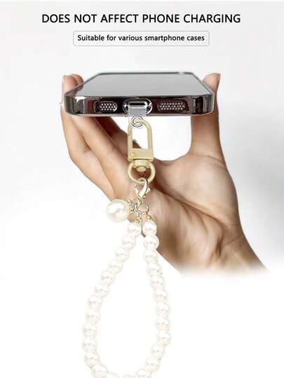 1 pieza Correa de reloj con cadena de perlas, Cordón para teléfono móvil, Llavero para teléfono móvil, Accesorio de funda para teléfono móvil, Cordón de perlas DIY, Colgante de bolso. Correa multifuncional para teléfono, material reforzado, resistente y duradero, no se rompe fácilmente. Adecuado para varios teléfonos inteligentes y pulseras de teléfono a la moda resistentes a daños. Regalos del Día de San Valentín, Regalos del Día del Maestro, Regalos de fiesta, un imprescindible para las damas de moda.