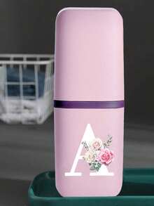 Rose White Letter A-Z Pink Portable Toothbrush Case, Travel Toothbrush Holder, Portable Toothbrush Cup Cover, Suitable For Travel, Camping, Business Trip And Back To School, Multi-Function Toothbrush Cup, Travel Wash Cup, Toothbrush And Toiletry Storage Set - Multicolor - View 7