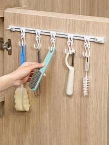 1PC Adhesive Sliding Hook Strong Kitchen Storage Rack No Punching Door Back Sticker Easy Organization Row Hanger - White - View 8