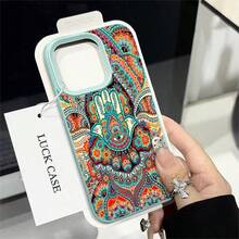 1pcs Bohemian Mandala Hamsa Hand Phone Case Suitable For Apple Phone 11 12 13 Pro Xs Max XS X 14 15 16 Plus 17ProMax Silicone Shock Proof Vintage Funky Fashion Exquisite Can Be Given To Friends You Can Give It To Yourself - 薄荷綠 - 查看 4