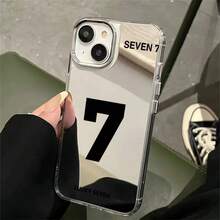 Case Lucky Number 7 Silver Frame Back Mirror Electroplating Suitable for  11, 11PRO, 11PROMAX, 12, 12PRO, 12PROMAX, 13, 14, 13PRO, 13PROMAX, 14PLUS, 14PRO, 14PROMAX,15, 15PLUS, 15PRO, 16E, SE4, 15PROMAX,16, 16PLUS, 16PRO, 16PROMAX,17, 17AIR, 17PRO, 17PROMAX Makeup Mirror Anti Drop Transparent Hard Shell For - Plateado - Ver 5