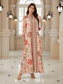 Đầm dài tay cổ chữ V thanh lịch dành cho nữ, in họa tiết Bohemian, được làm từ chất liệu mềm mại, thể hiện phong cách Bohemian sống động. - BX03 - Xem 5