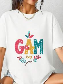 Soft Cotton Summer T-Shirt With Floral Print, 100% Cotton, Short Sleeve, Round Neck, Gift For Mother's Day, For Grandmother, Women, T-Shirt To Announce The New - 白色 1 - 查看 3