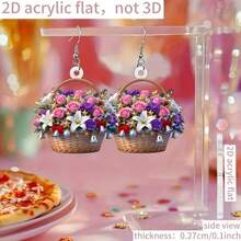 [2D Flat] 1pc, Christmas, a pair of novel earrings, new 2D acrylic flat earrings, cute flower basket patterns, novel and fashionable earrings, ladies' earrings decoration, small gifts for holiday parties - Multicolor - Ver 6